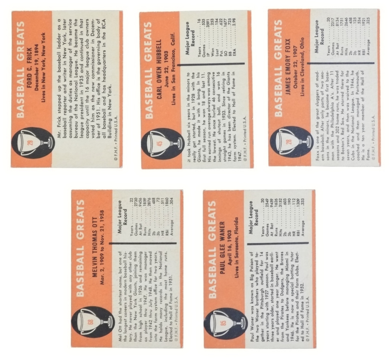 5-1961 Fleer Baseball Cards