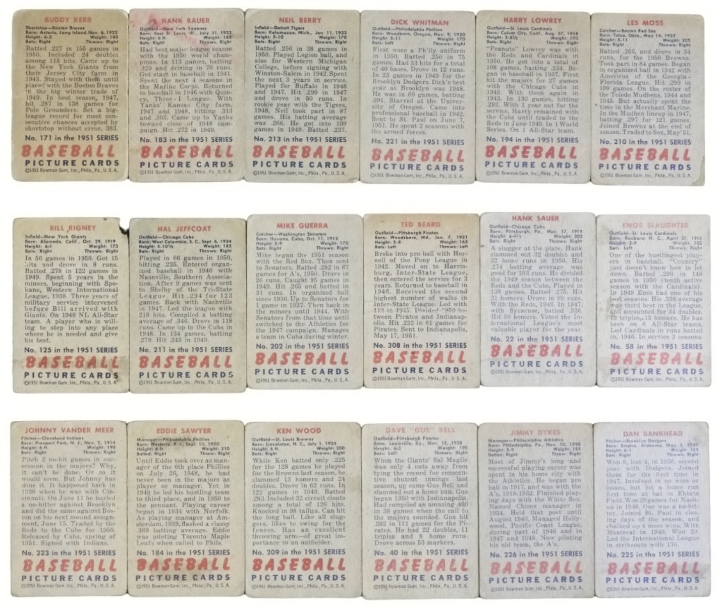 18-1951 Bowman Baseball Cards