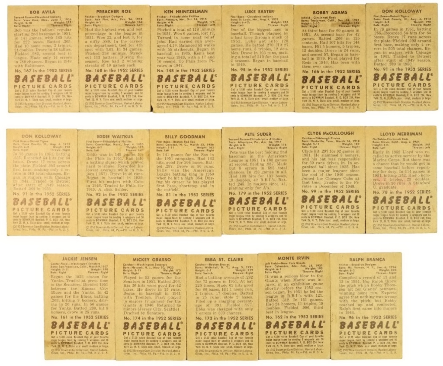 17-1952 Bowman Baseball Cards