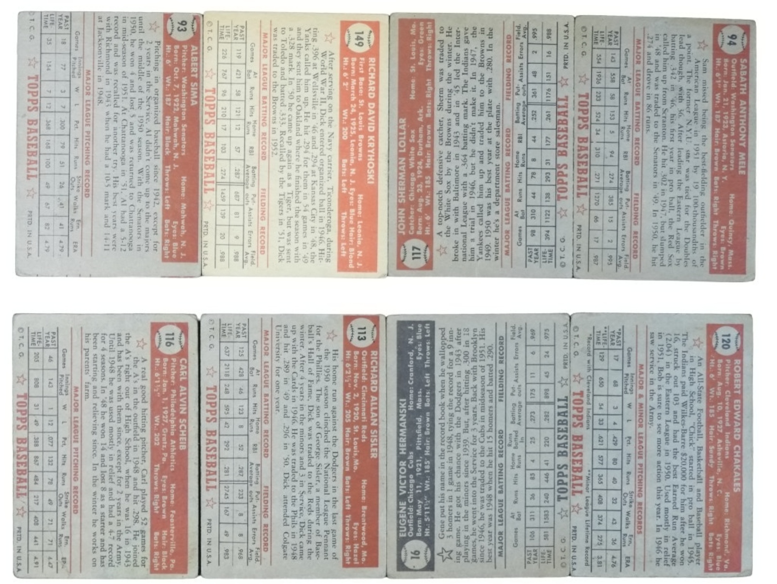 8-1952 Topps Baseball Cards