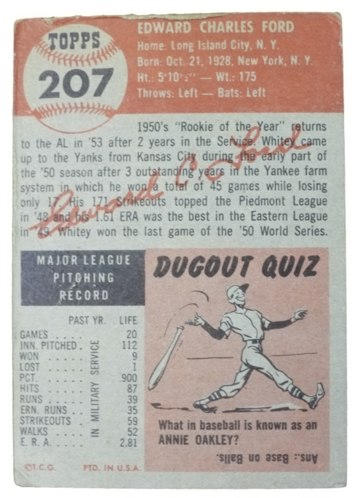 1953 Topps #207 Whitey Ford