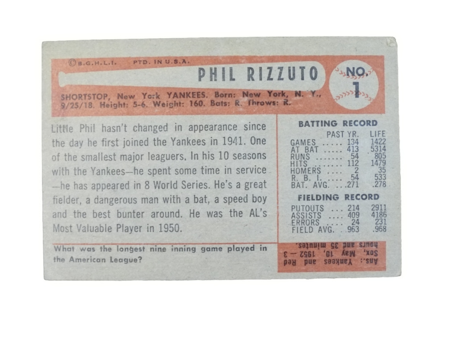1954 Bowman #1 Phil Rizzuto