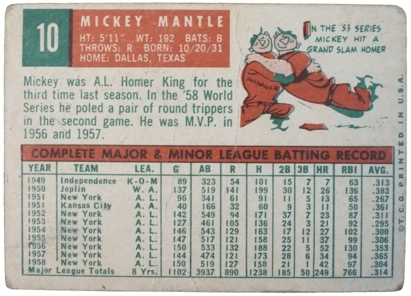 1959 Topps #10 Mickey Mantle