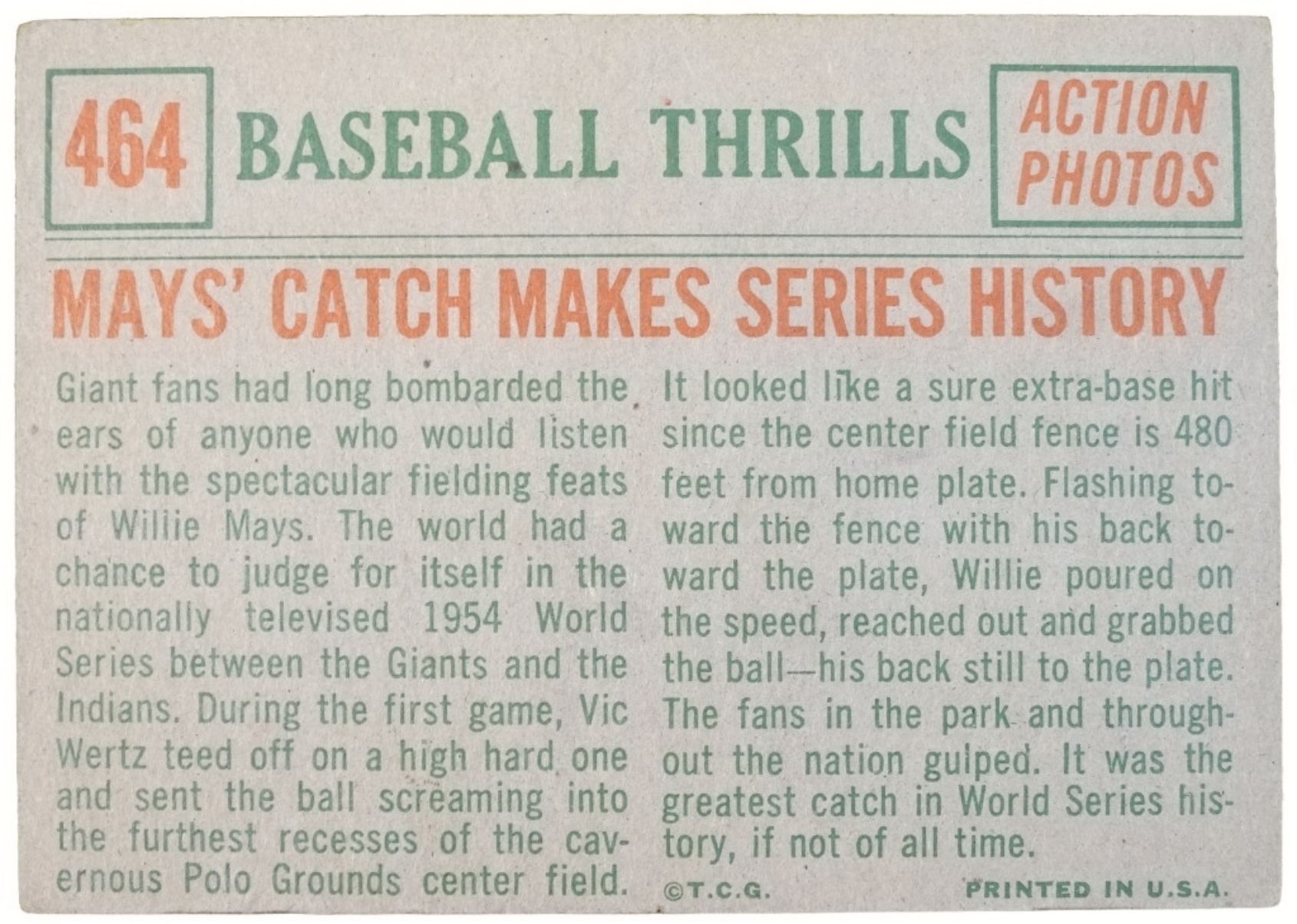 1959 Topps #464 Mays Catch