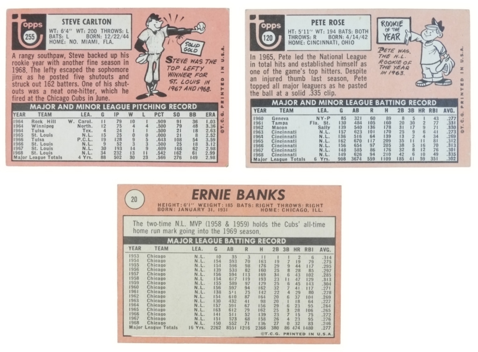 3-1969 Topps Banks, Rose, Carlton