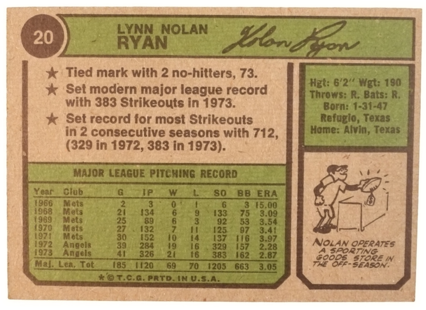 1974 Topps #20 Nolan Ryan