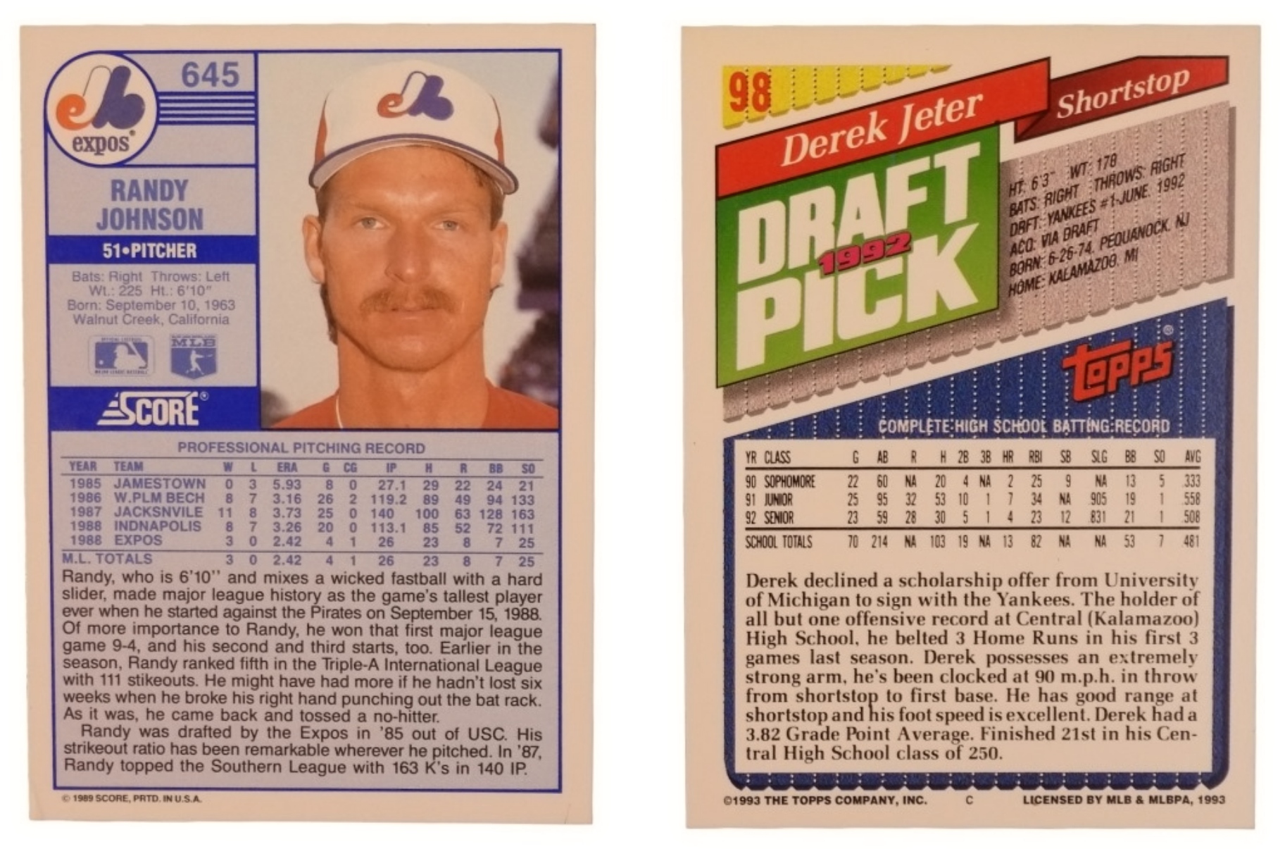 2-Baseball Rookies: Derek Jeter & Randy Johnson