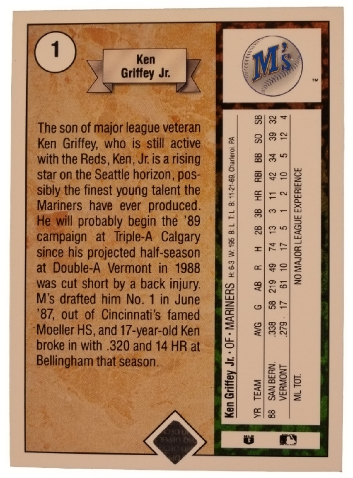 1989 Upper Deck #1 Griffey Jr Rookie