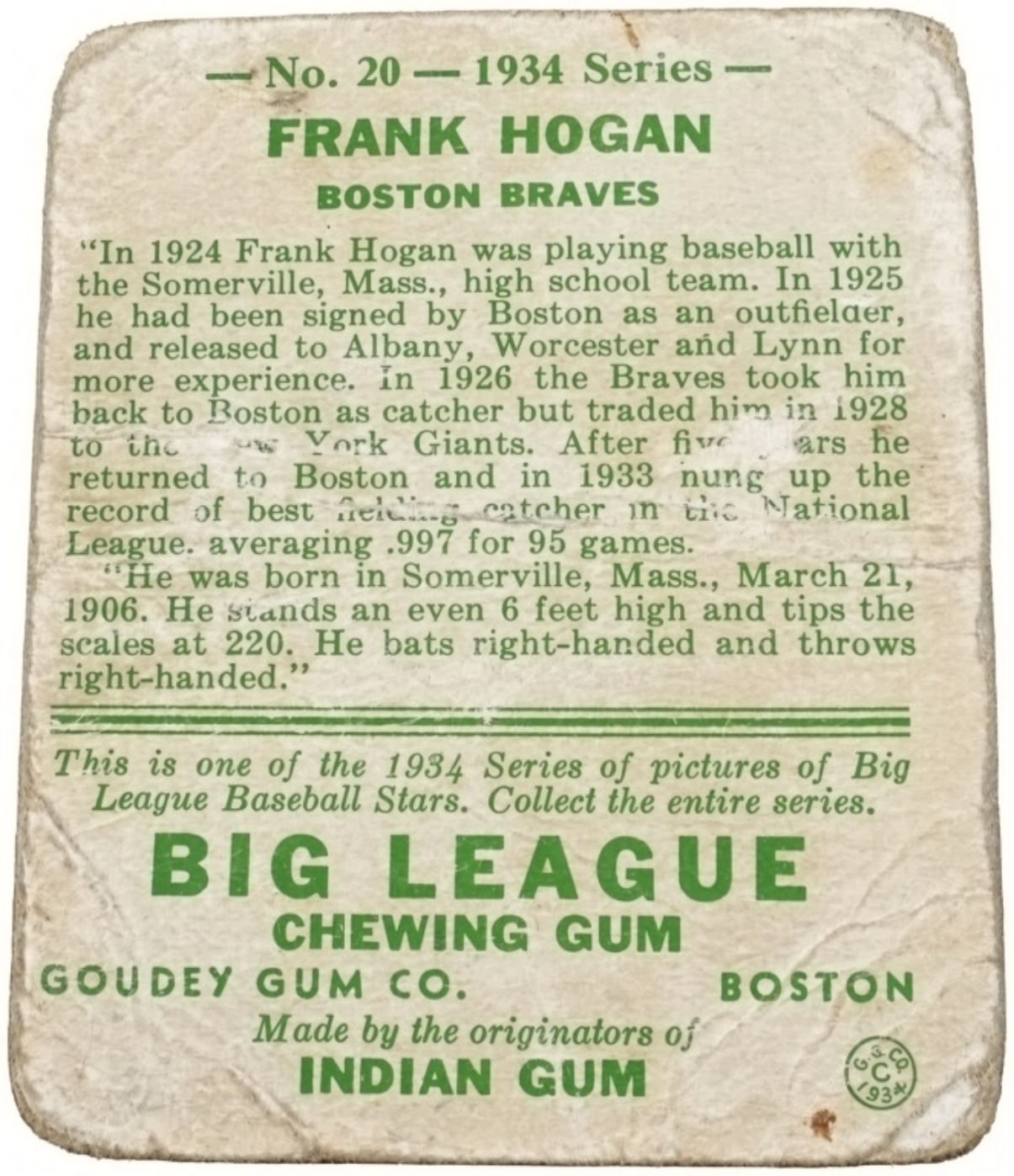 1934 Goudey Frank Hogan