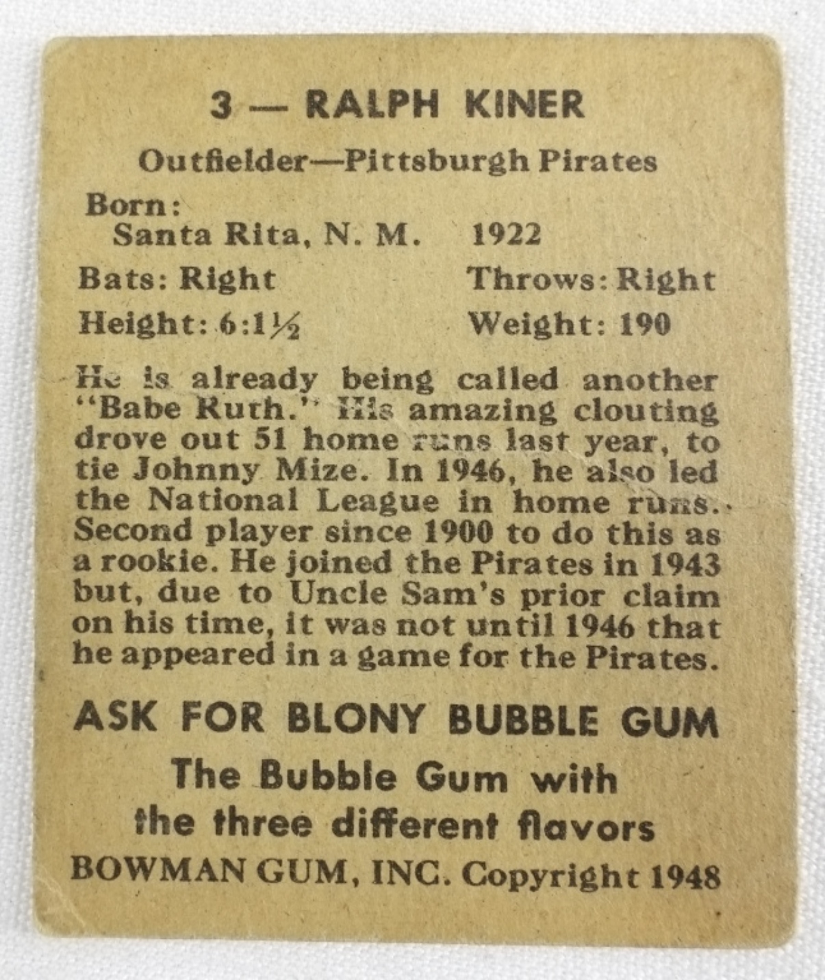 1948 Bowman Ralph Kiner Rookie