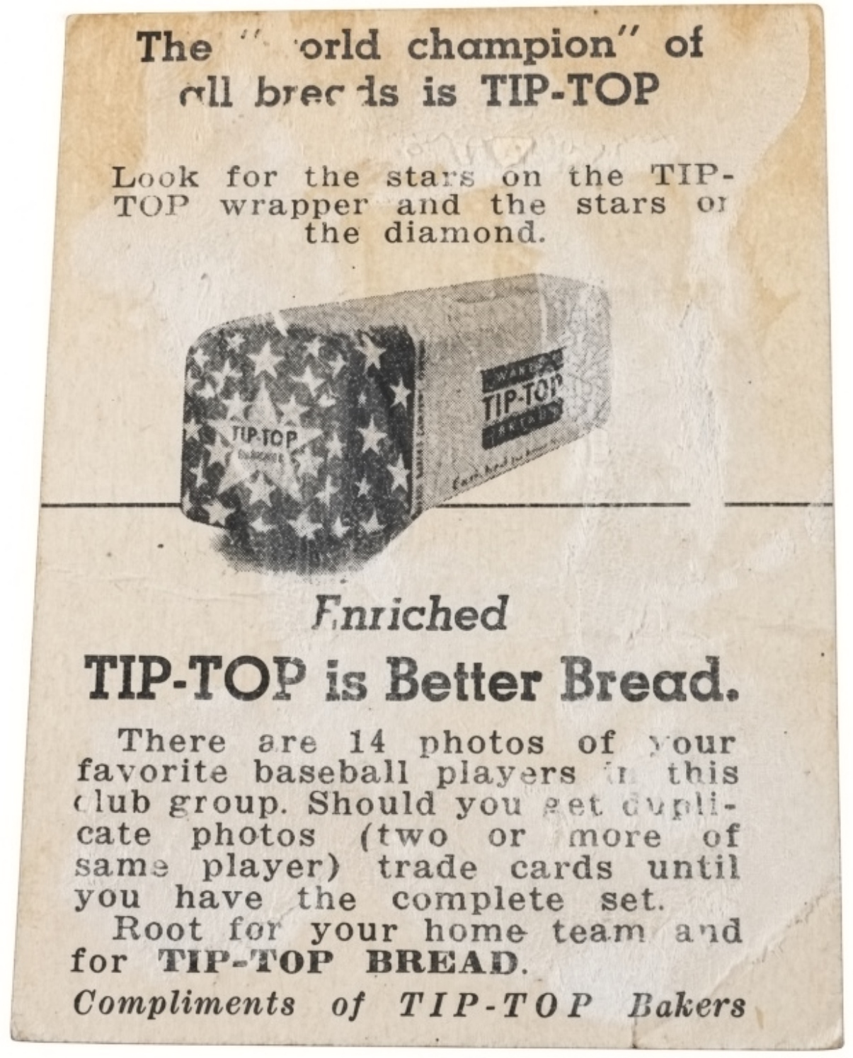 1947 Tip Top Bread Kirby Higbe Pittsburgh Pirates