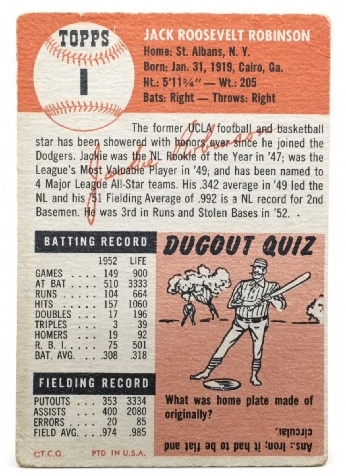 1953 Topps #1 Jackie Robinson