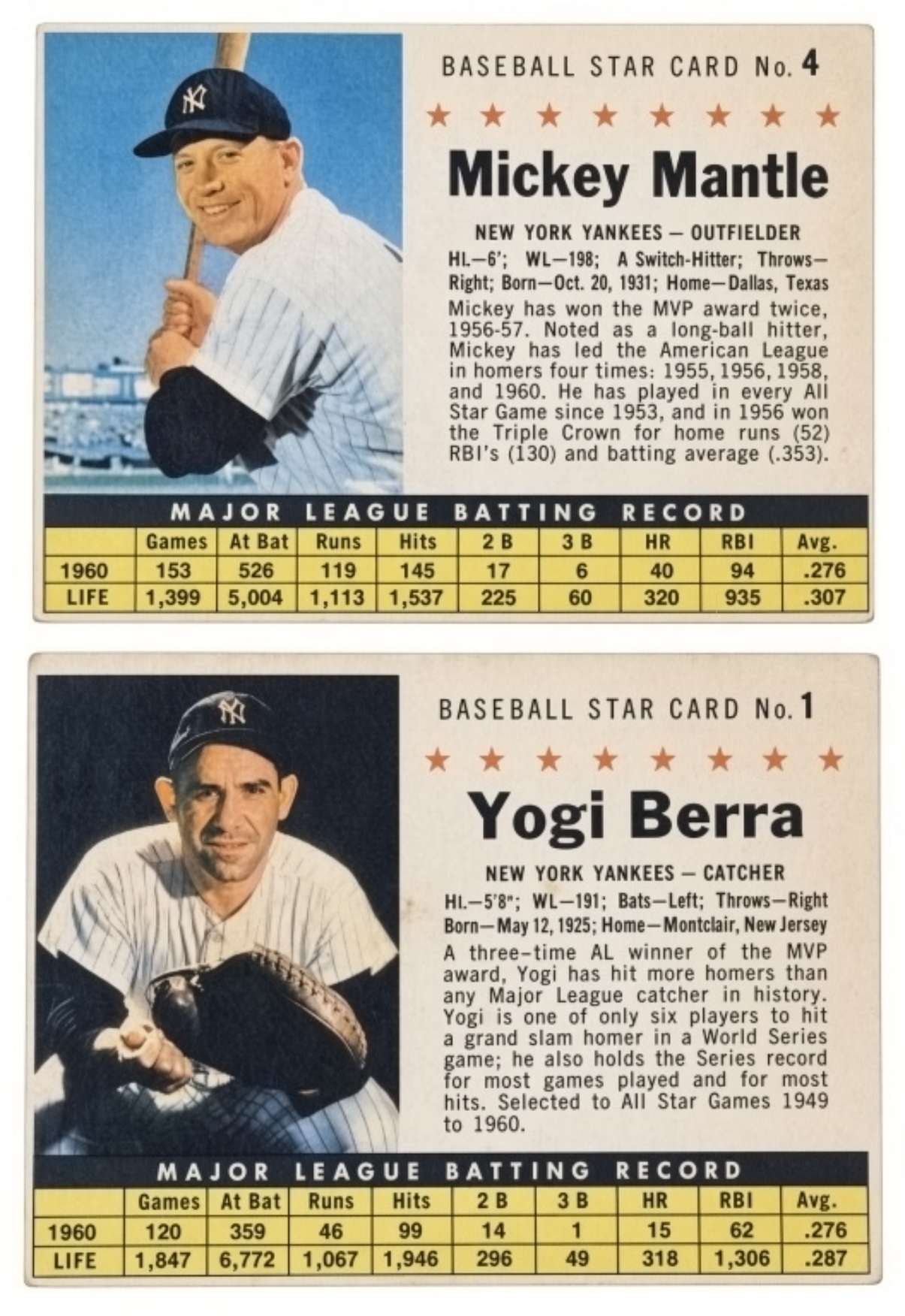 1961 Post Mickey Mantle & Yogi Berra