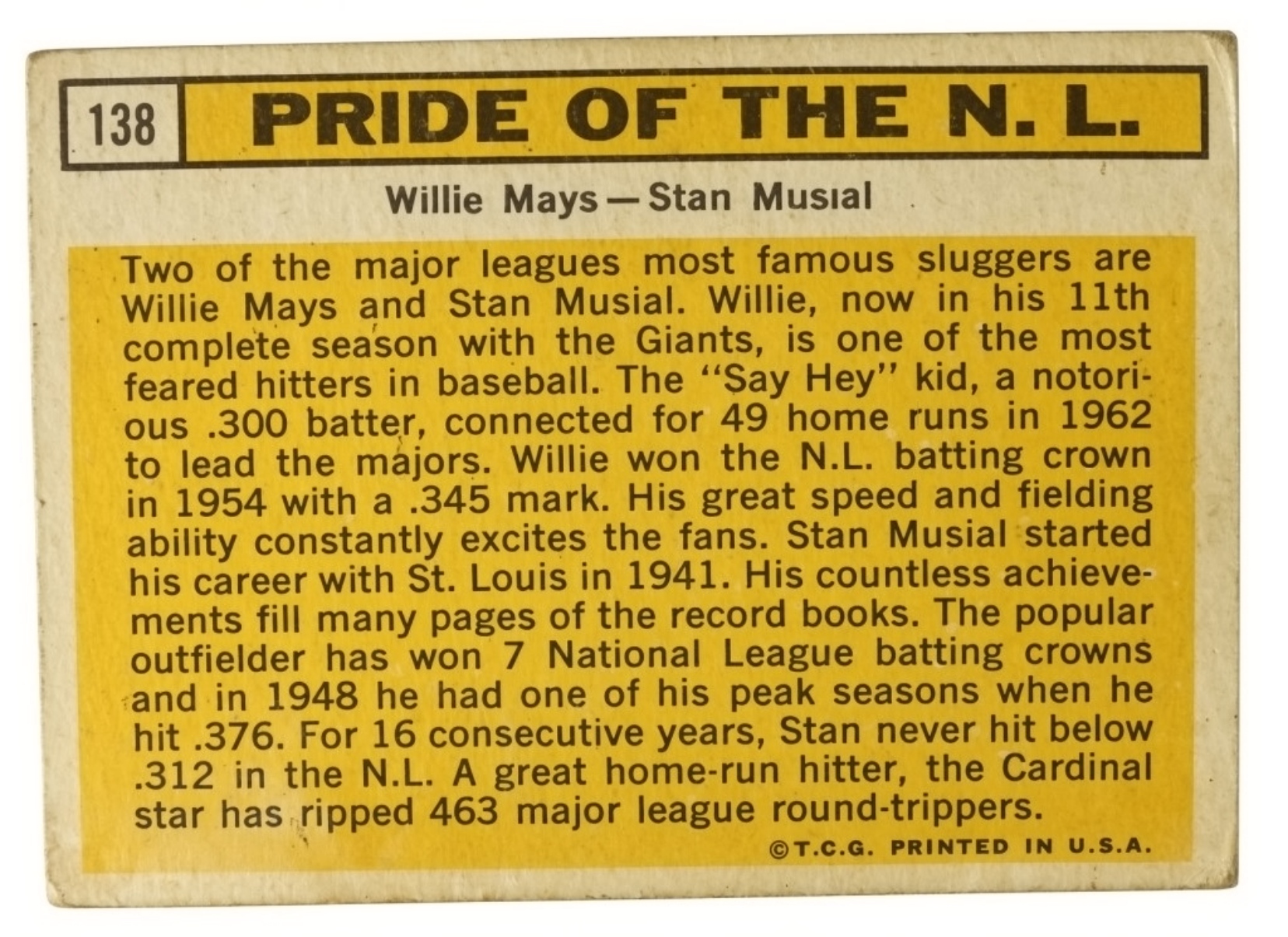 1963 Topps #138 Willie Mays & Stan Musial