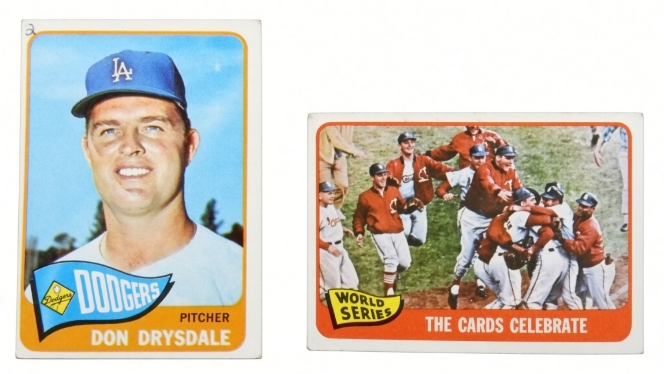 (2) 1965 Topps Don Drysdale & World Series