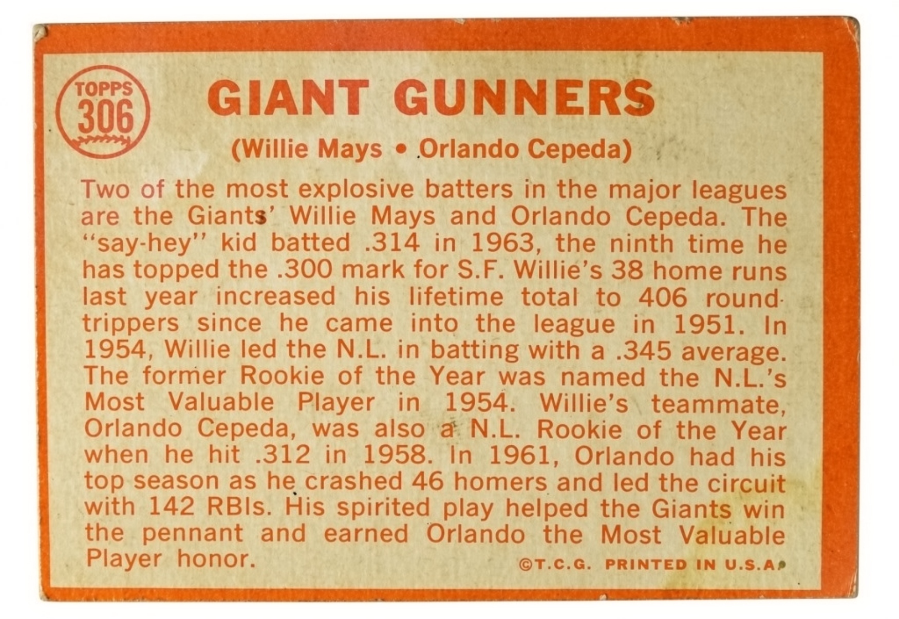 1964 Topps Willie Mays & Orlando Cepeda