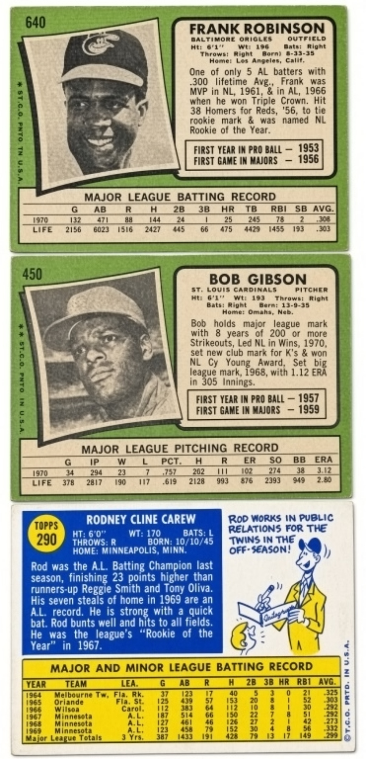 1970's Star Card Lot: Carew, F.Robinson,