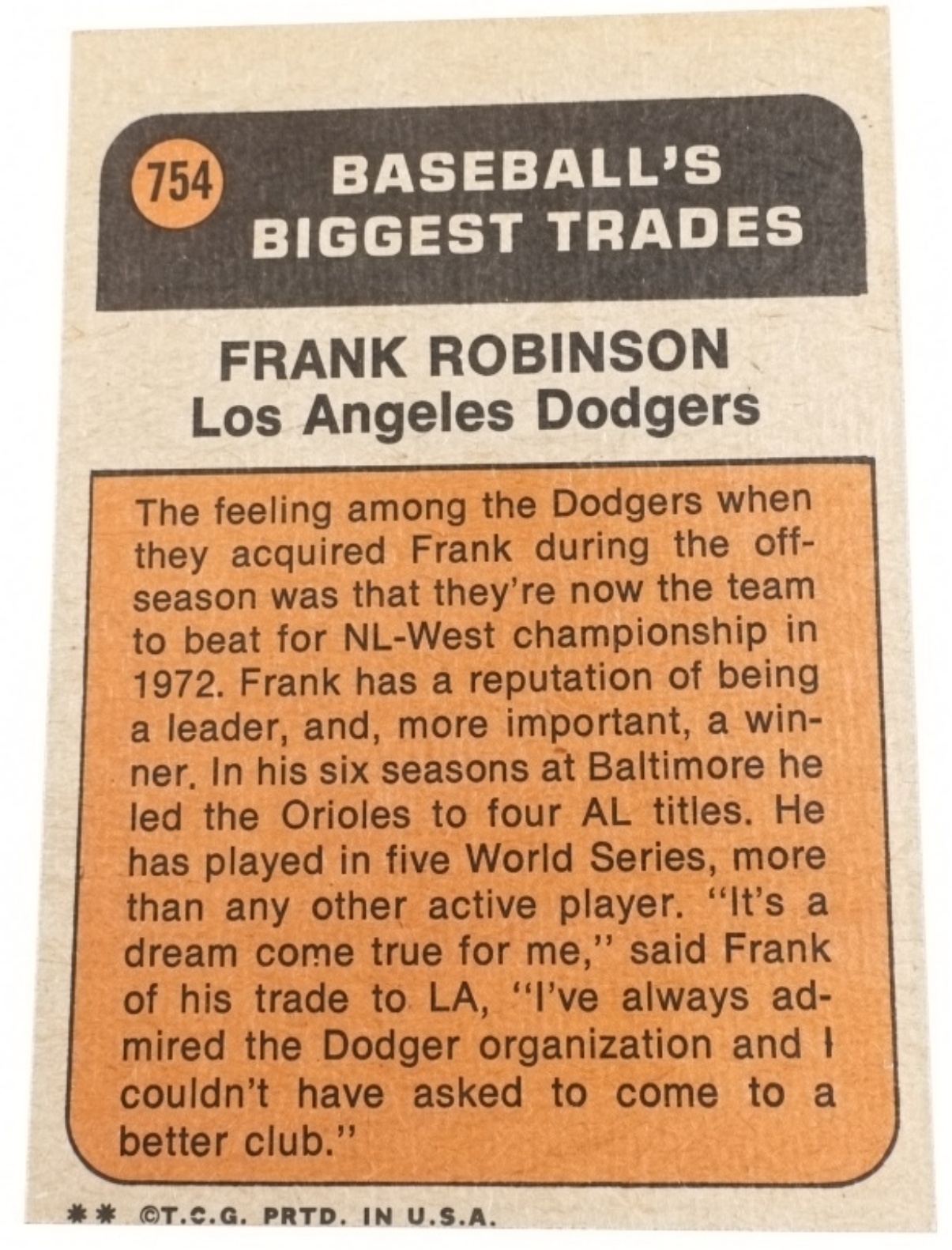 1972 Topps Frank Robinson #754