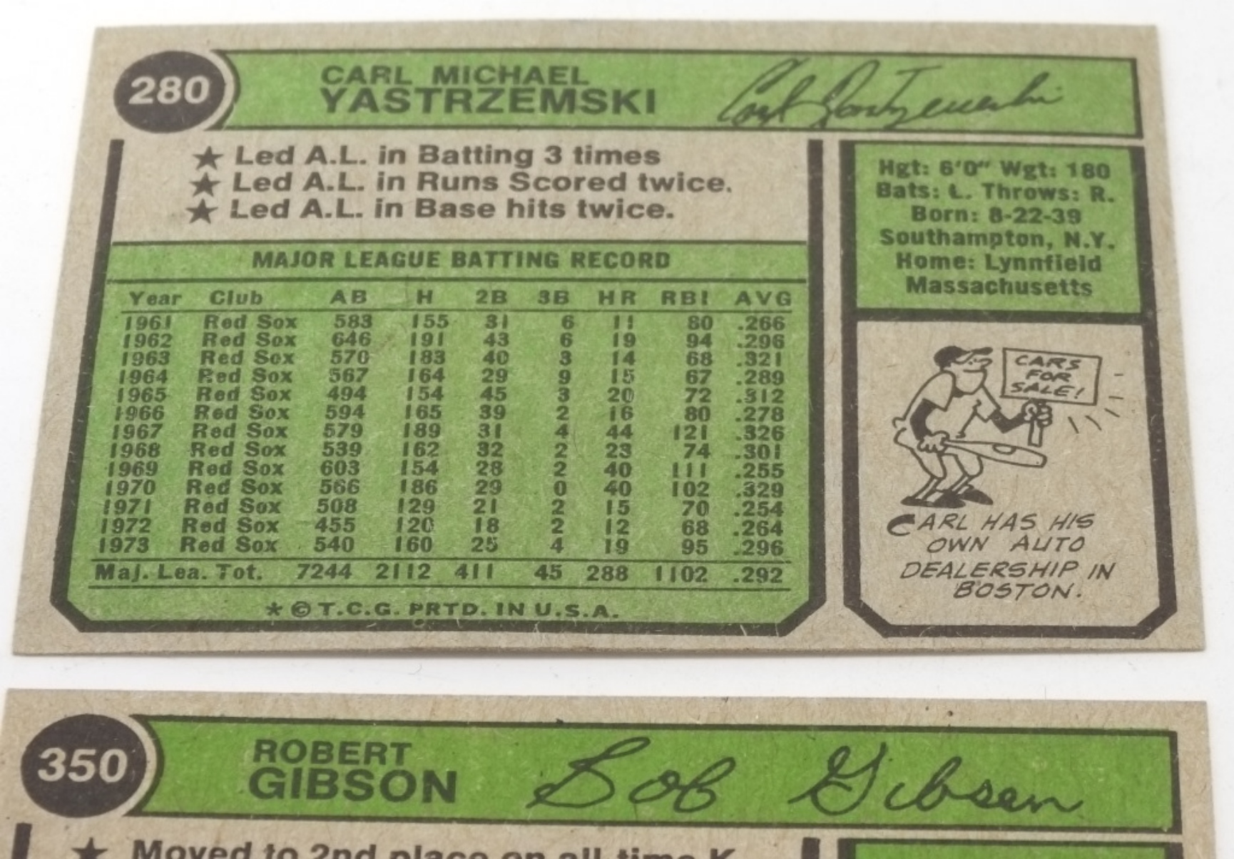1974 Topps Yastrzemski & Gibson Lot