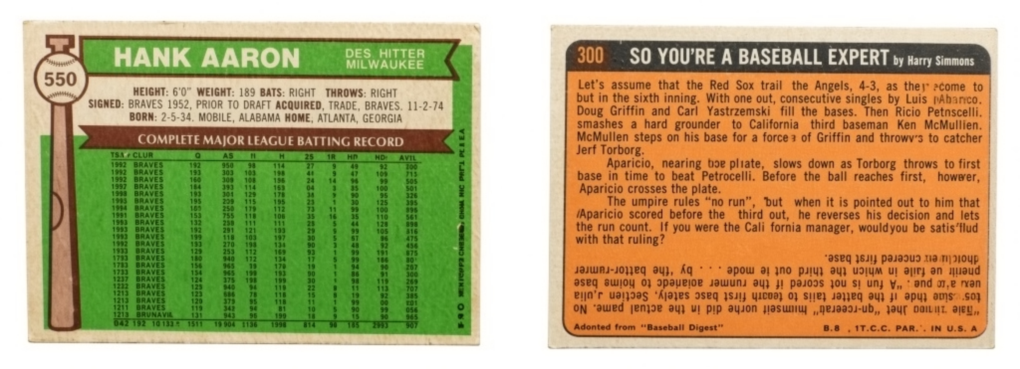 (2) Hank Aaron Topps Cards