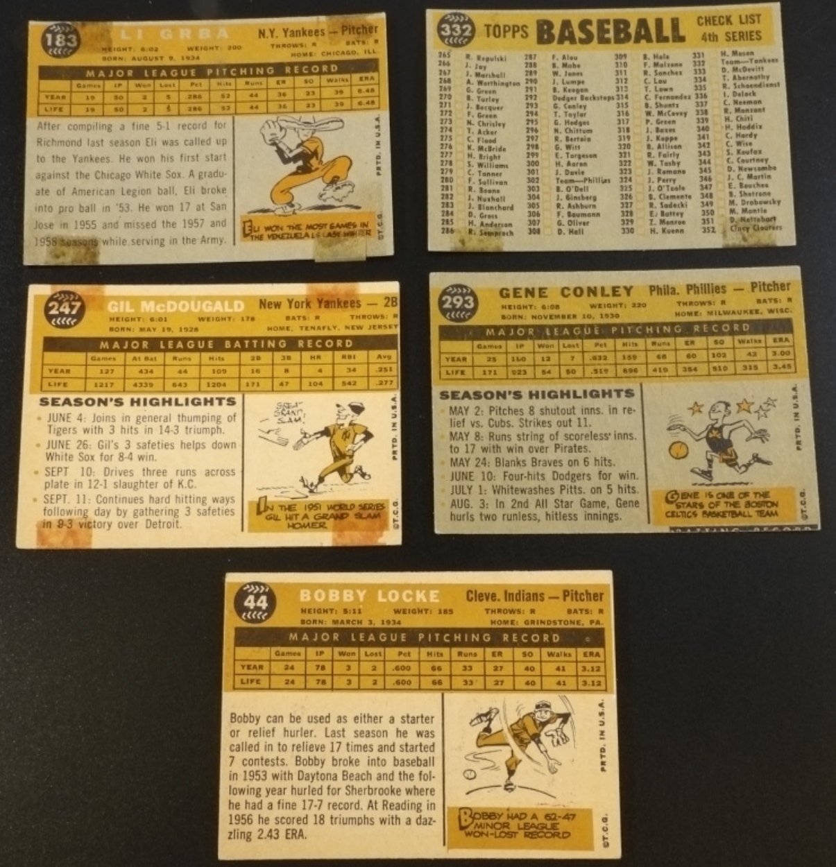 (5) 1960 Topps Cards / Yankee Team Card
