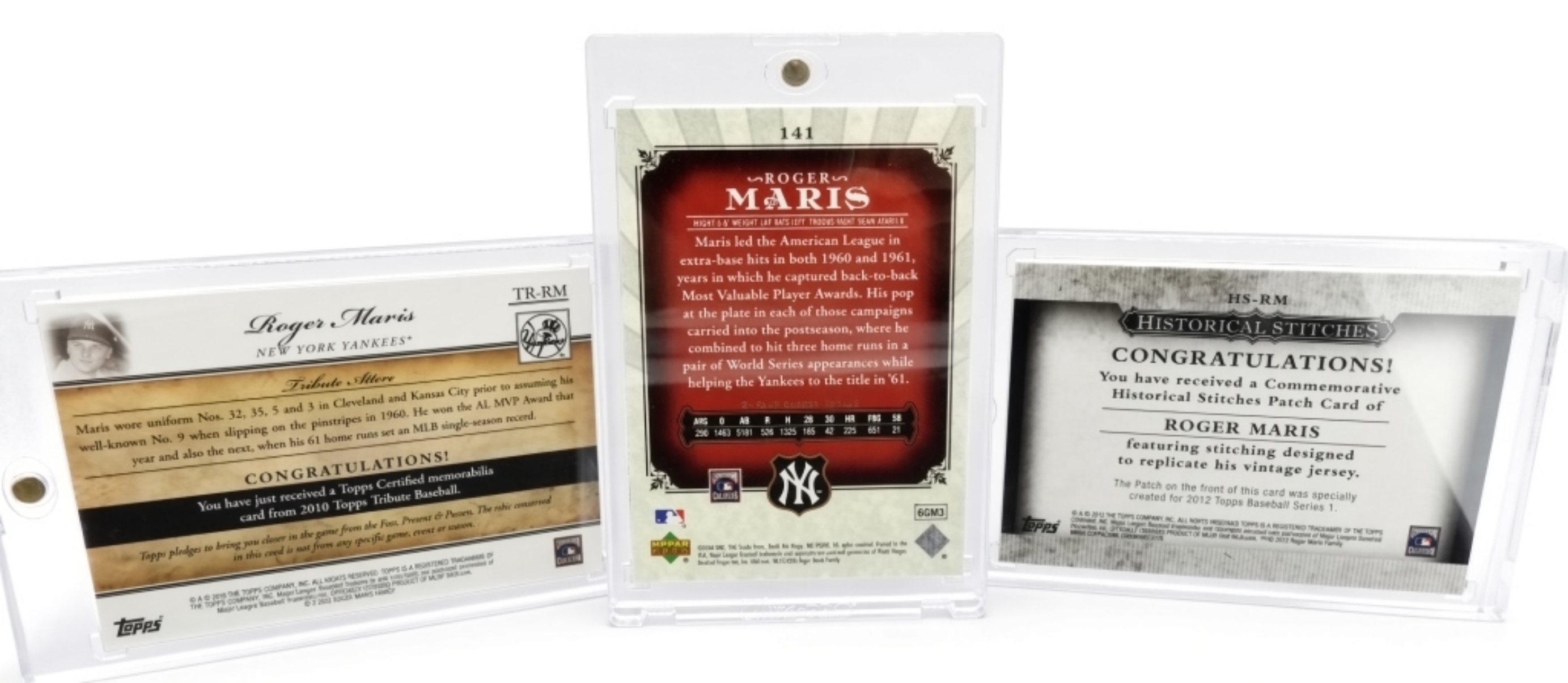 (3) Roger Maris Historical Patches & Card