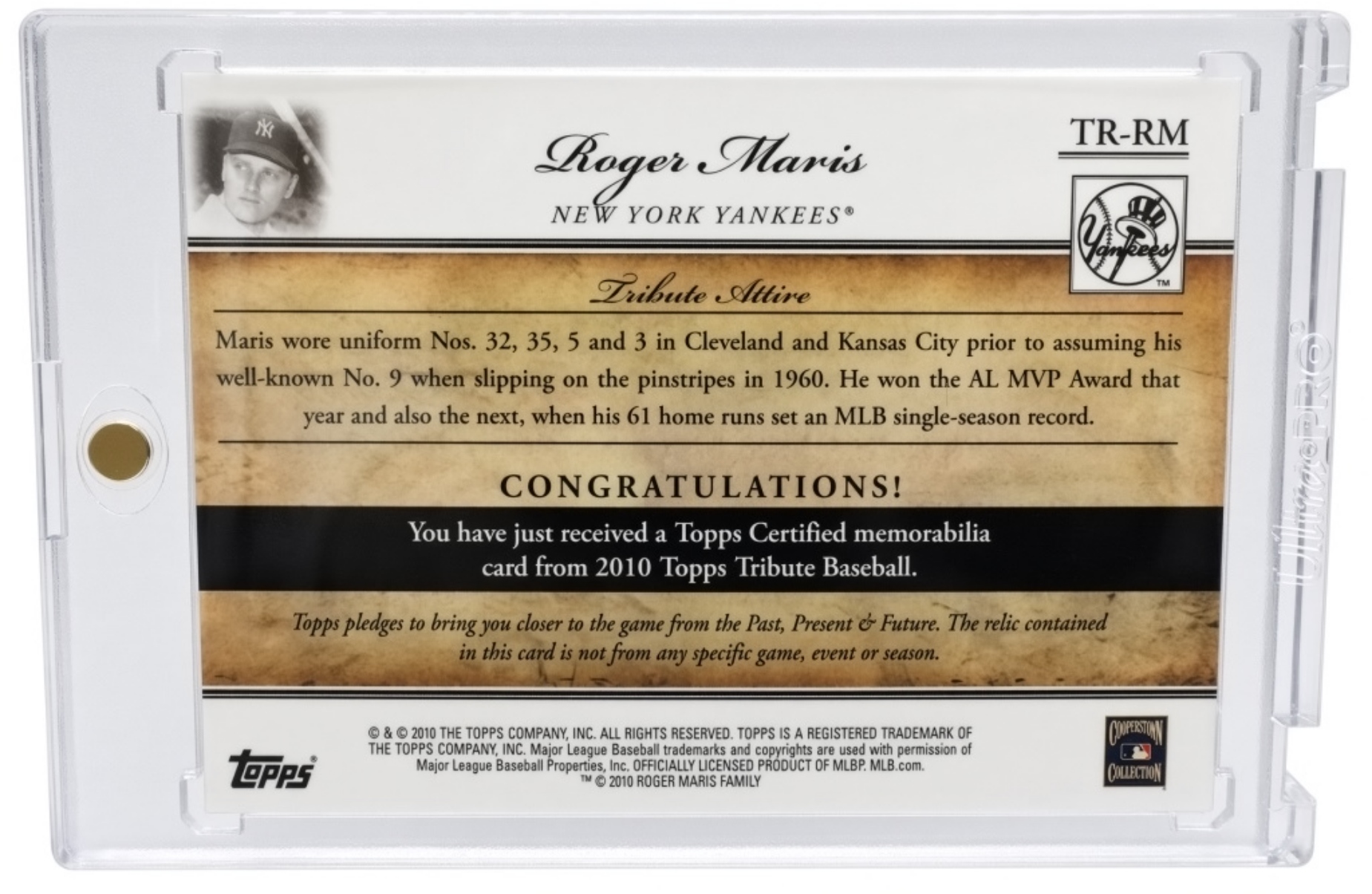 2010 Topps Tribute Roger Maris Patch17/25