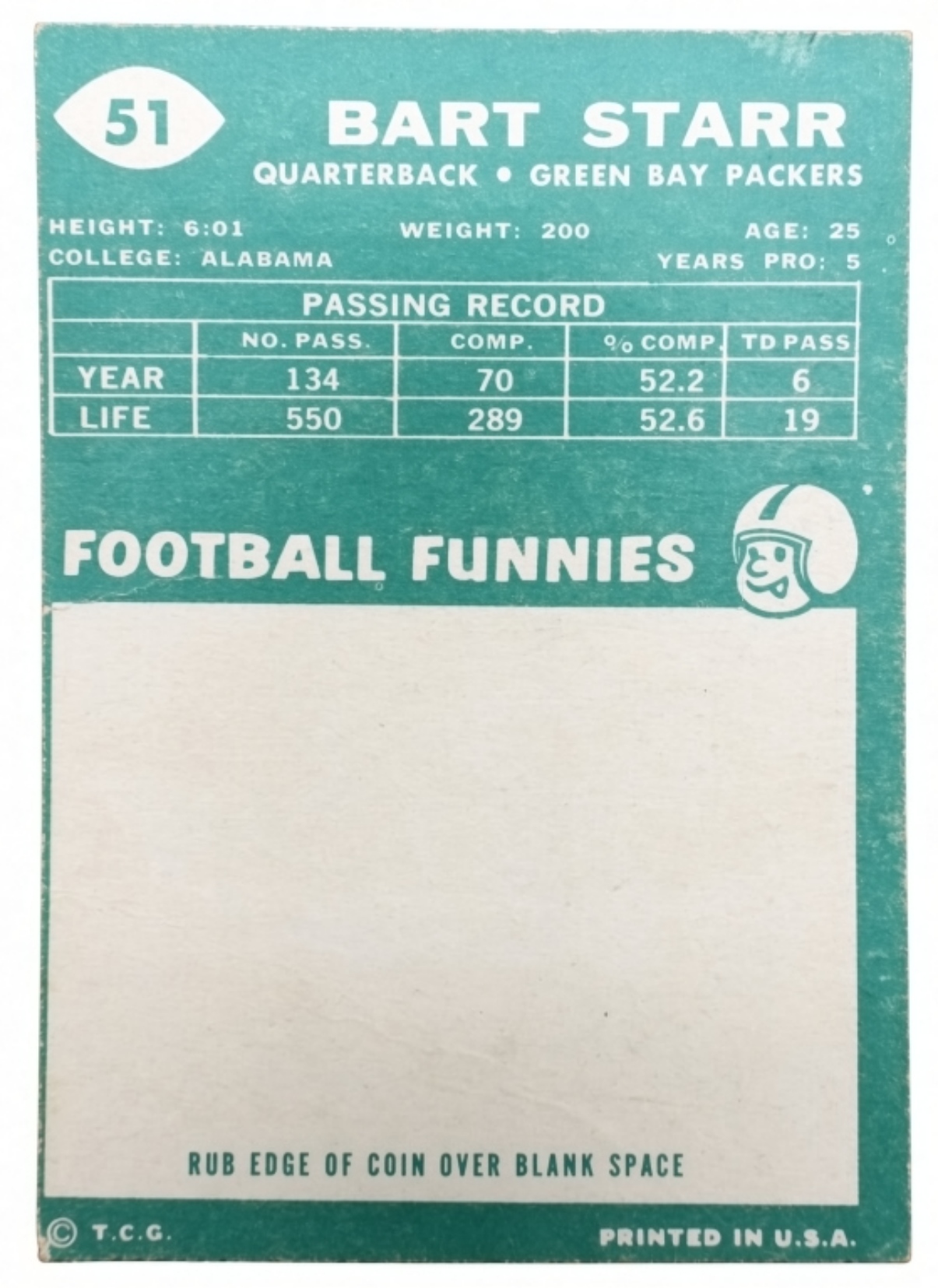 1960 Topps Bart Starr Green Bay Packers