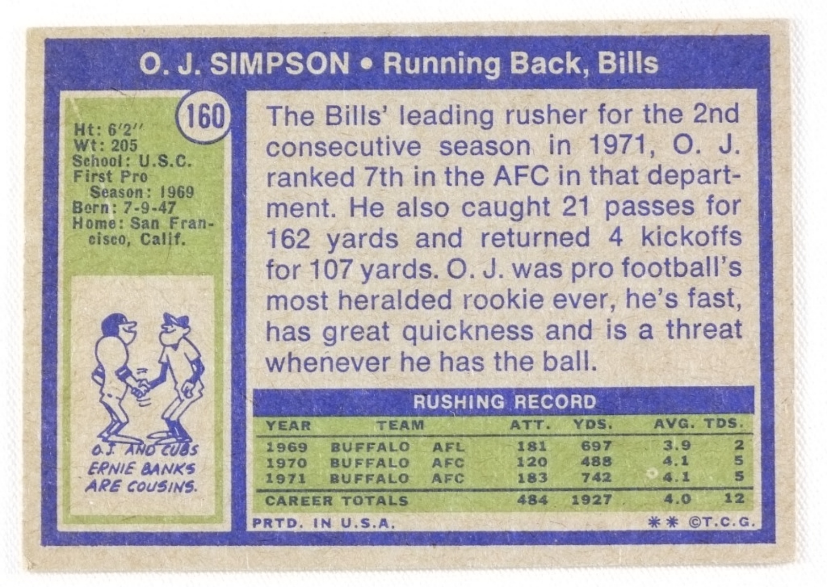 1972 Topps #160 O.J. Simpson
