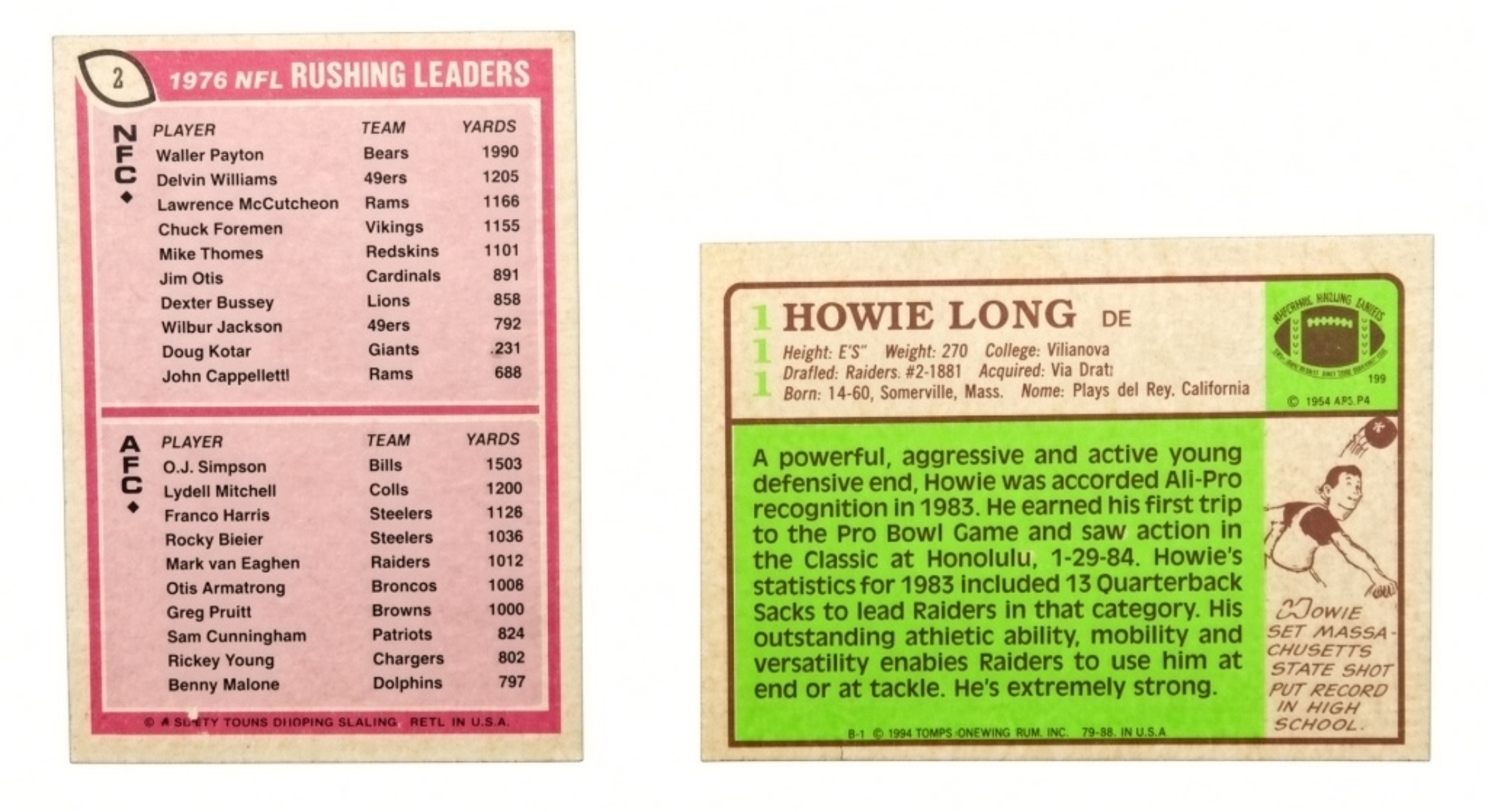 NFL Topps Rushing Leaders & Howie Long