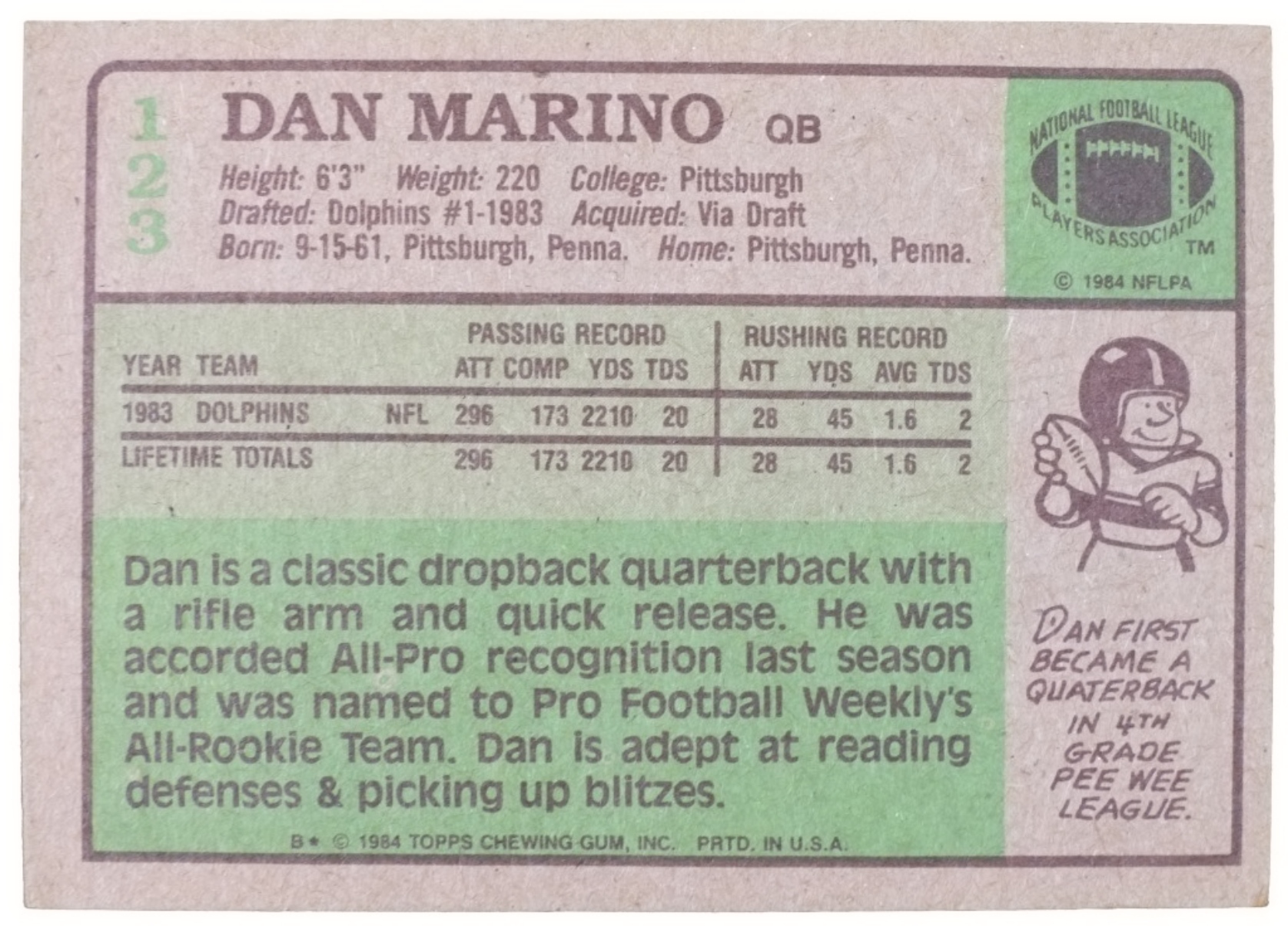 1984 Topps #123 Dan Marino Rookie