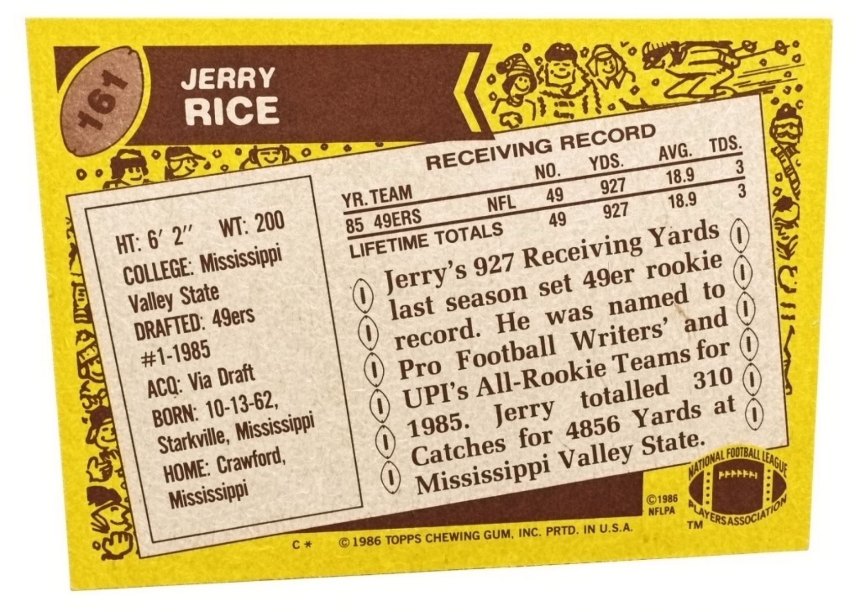 1986 Topps Jerry Rice 49ers Rookie #161