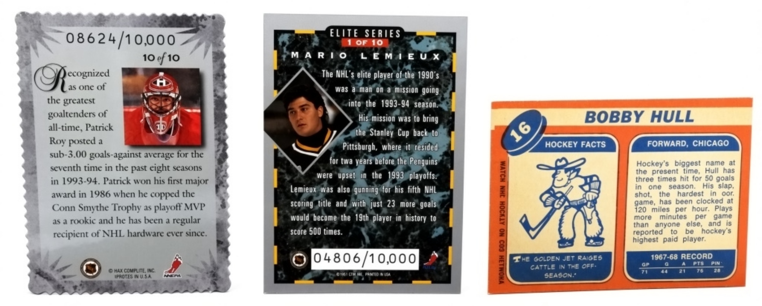 (3) Hockey Star Cards: Hull, Roy, Lemieux