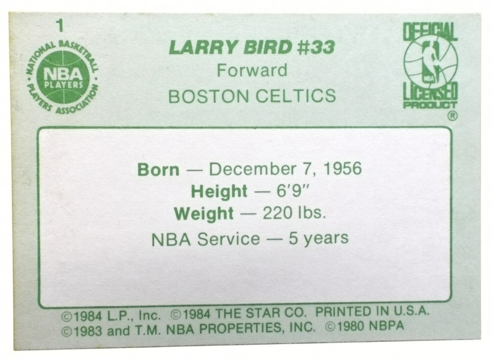 1984-85 Star Larry Bird #1 Boston Celtics Card