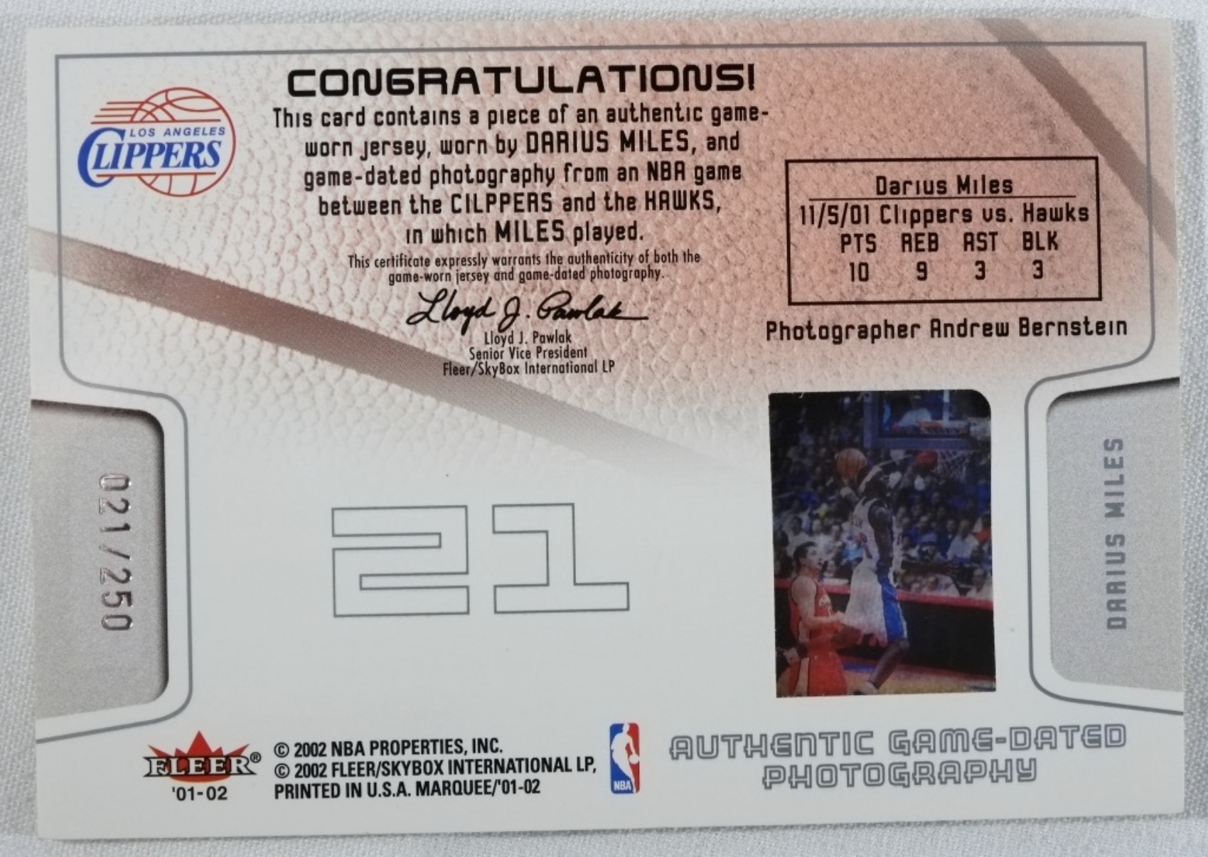 Fleer Darius Miles Jersey Swatch 021/250
