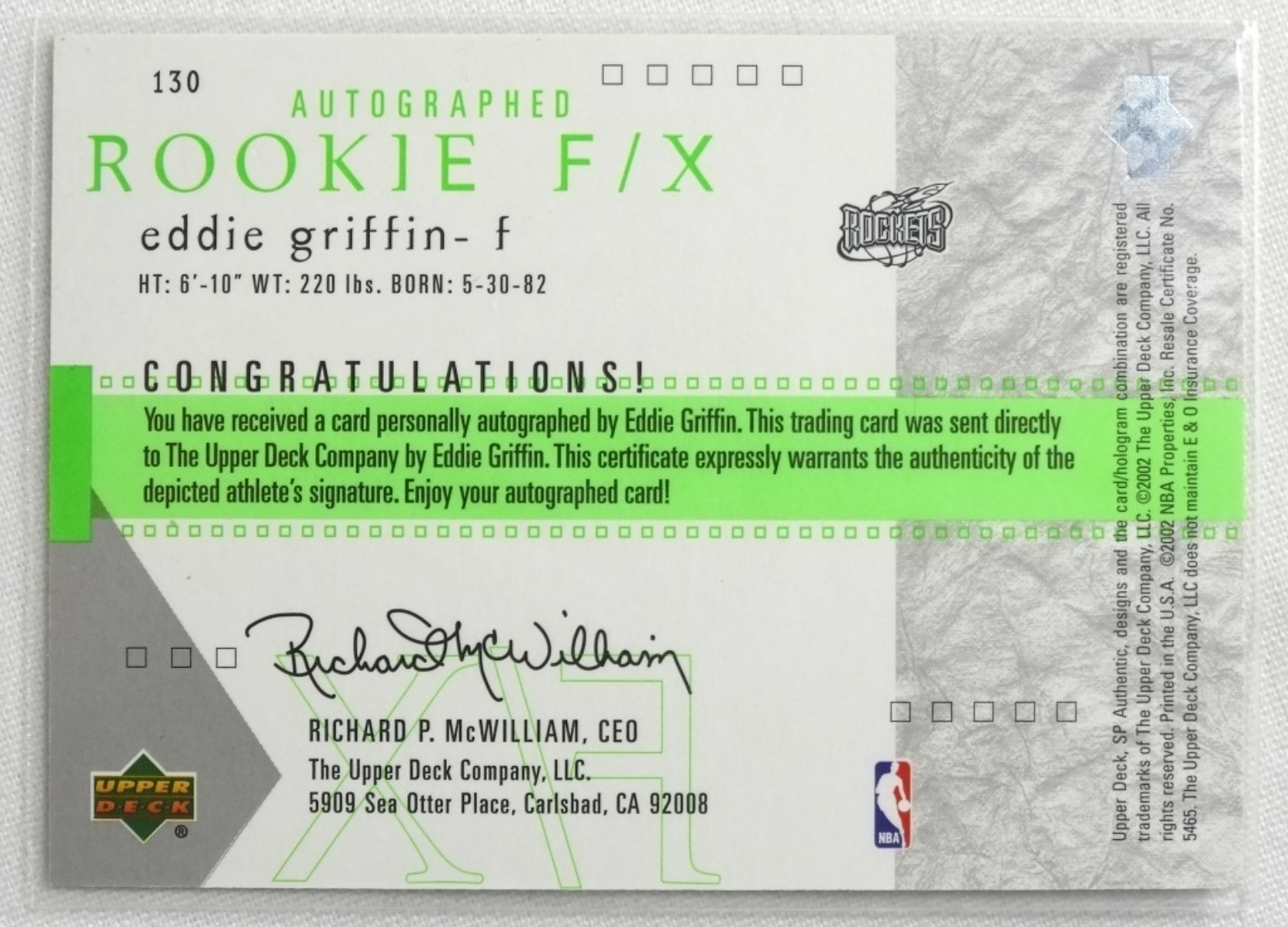Autographed Rookie F/X Eddie Griffin