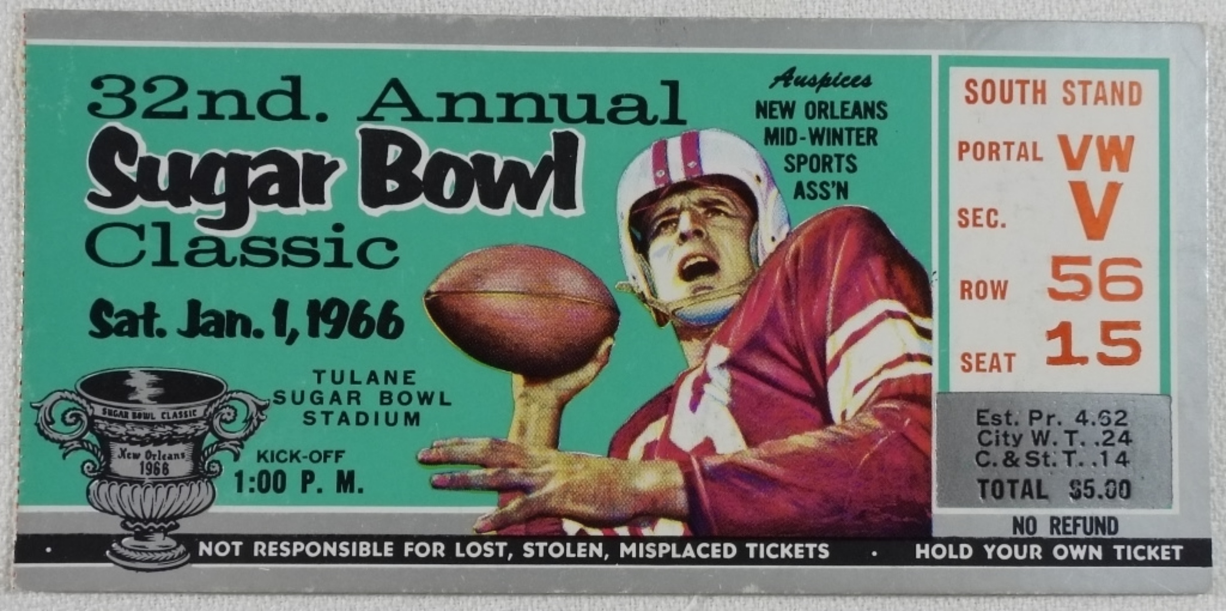 1966 Sugar Bowl Classic Ticket Stub