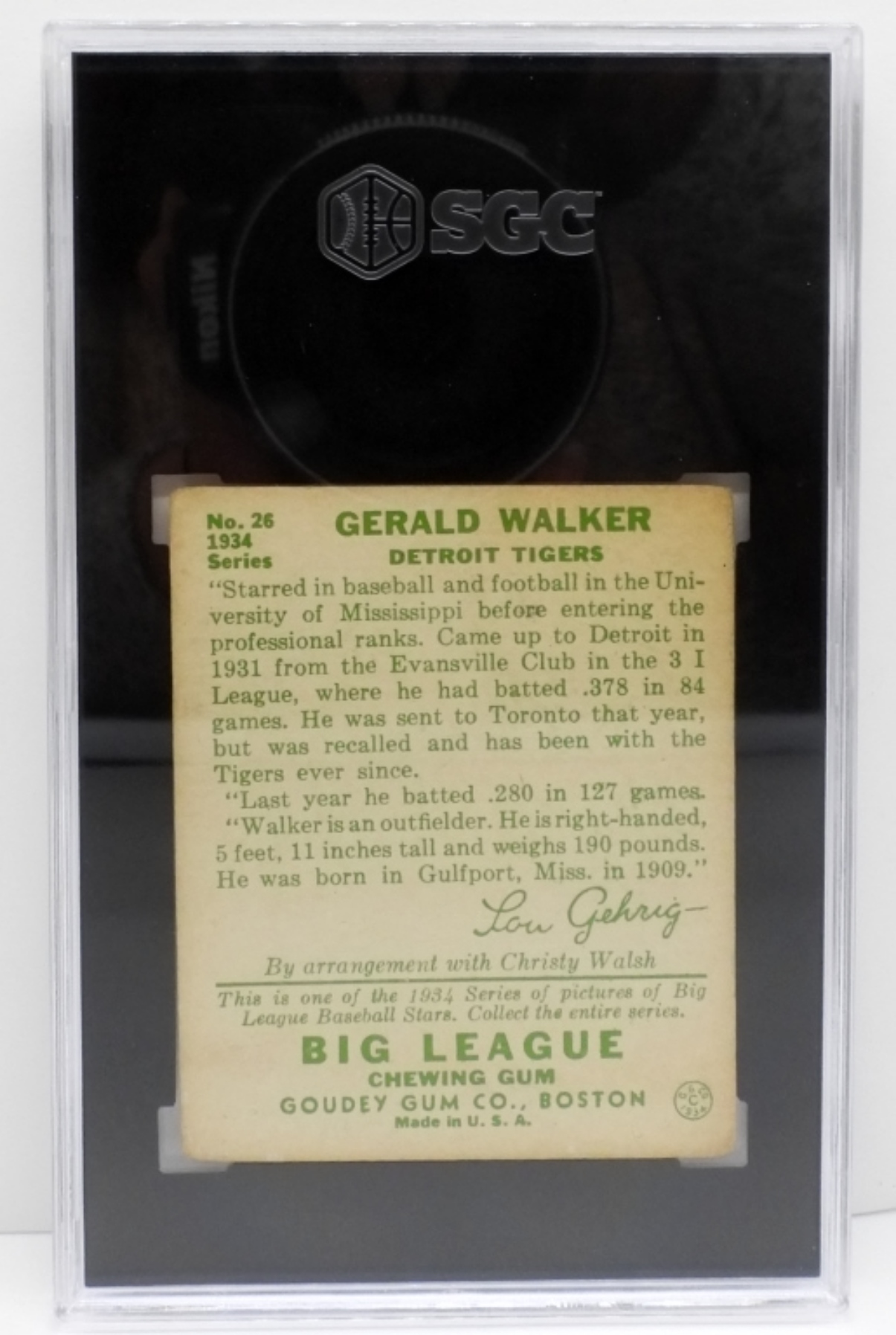 1934 Goudey #26 Gerald Walker SGC 2.5