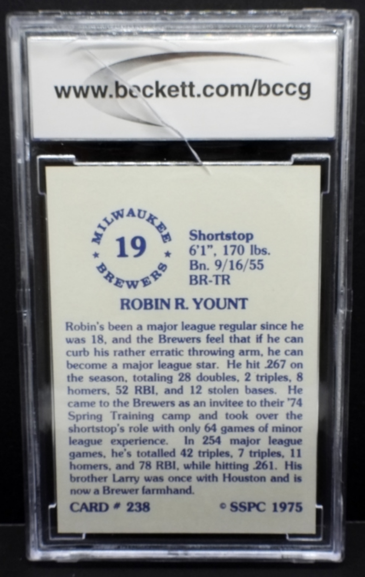 1976 SSPC #238 Robin Yount BCCG 10