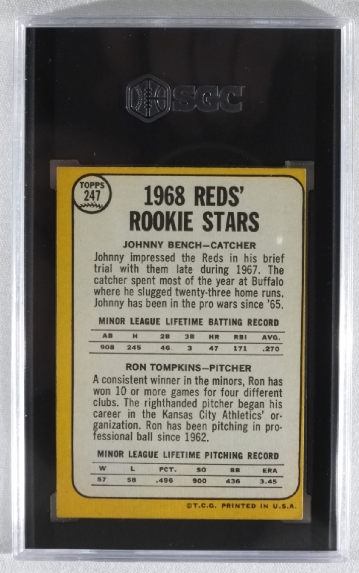 1968 Topps Johnny Bench Rookie SGC 4