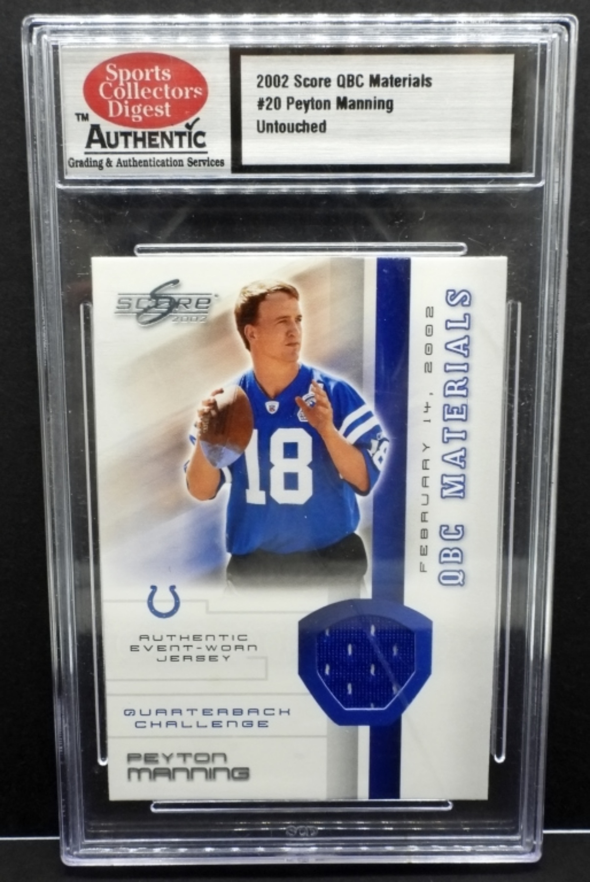 2002 Score QBC Materials #20 Peyton Manning