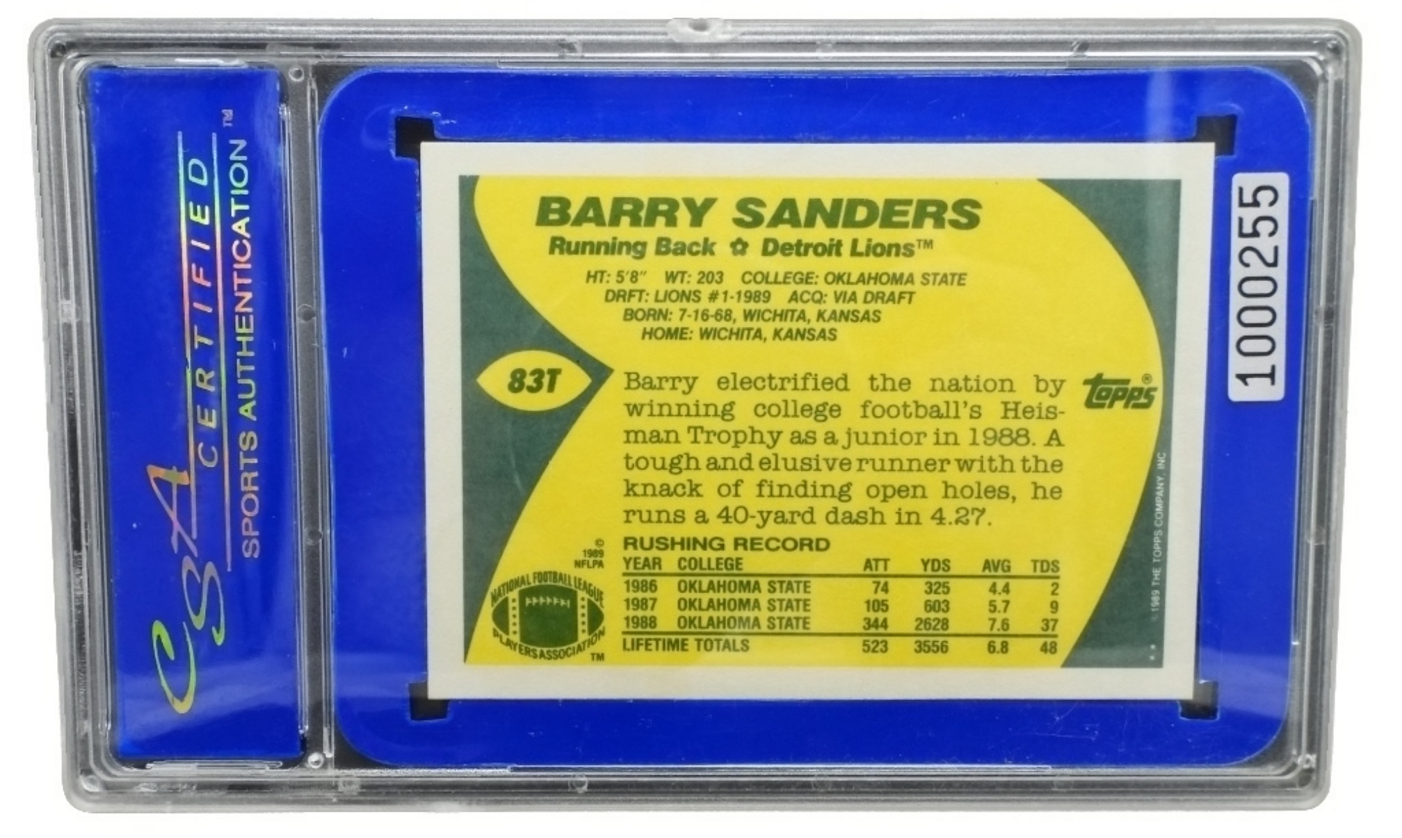 1989 Topps Barry Sanders Rookie CSA 10