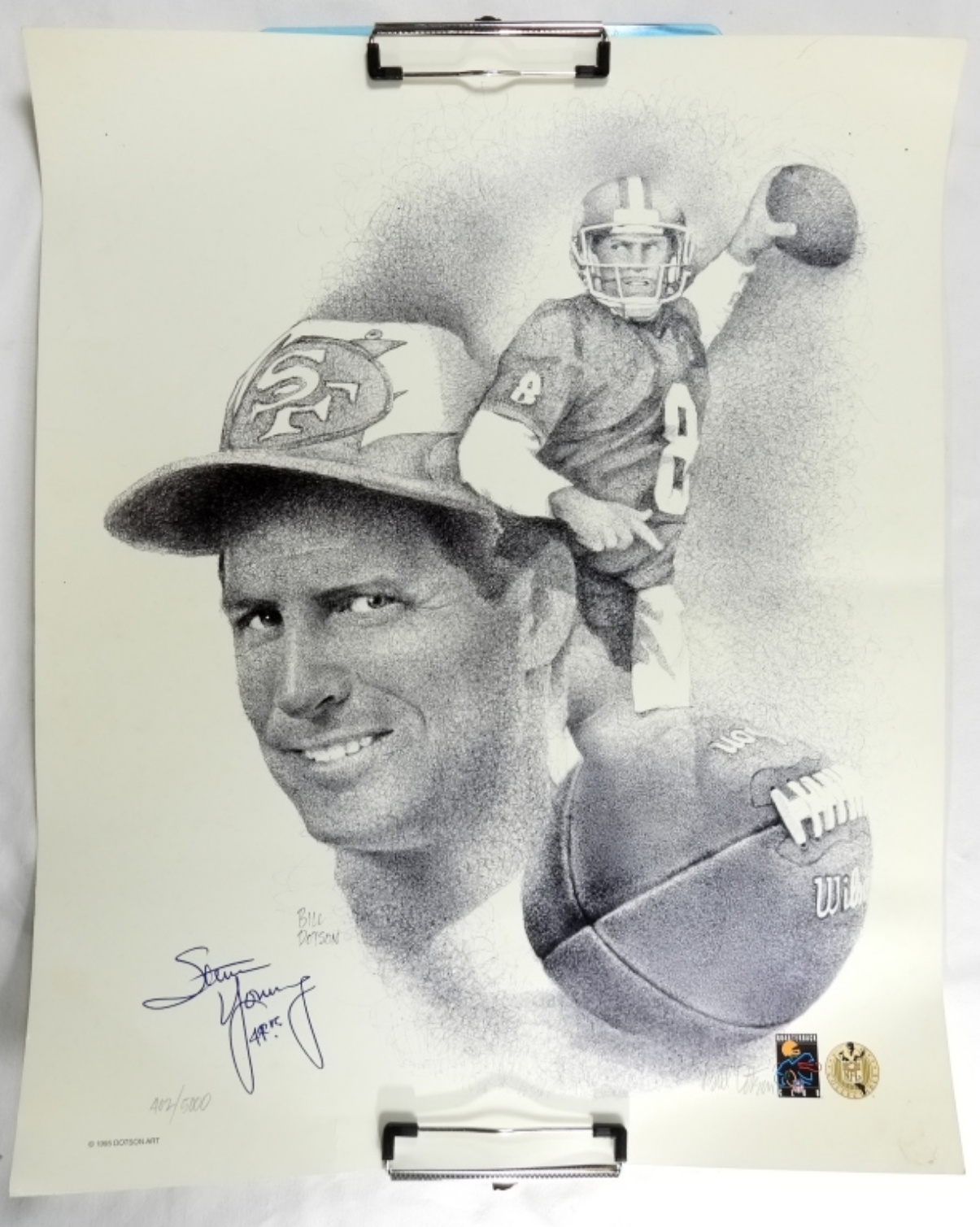 Signed Steve Young Portrait Drawing