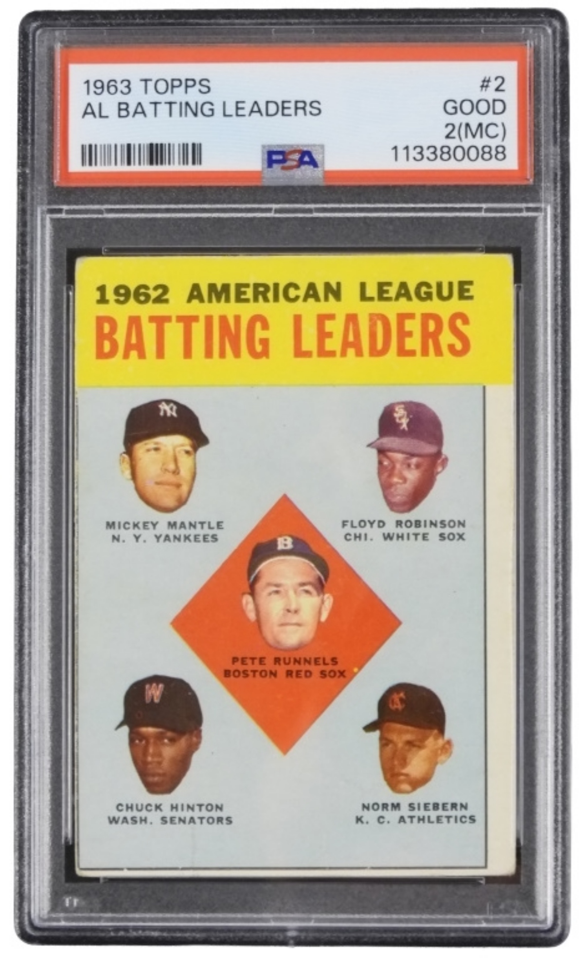 1963 Topps #2 AL Batting Ldrs PSA 2MC