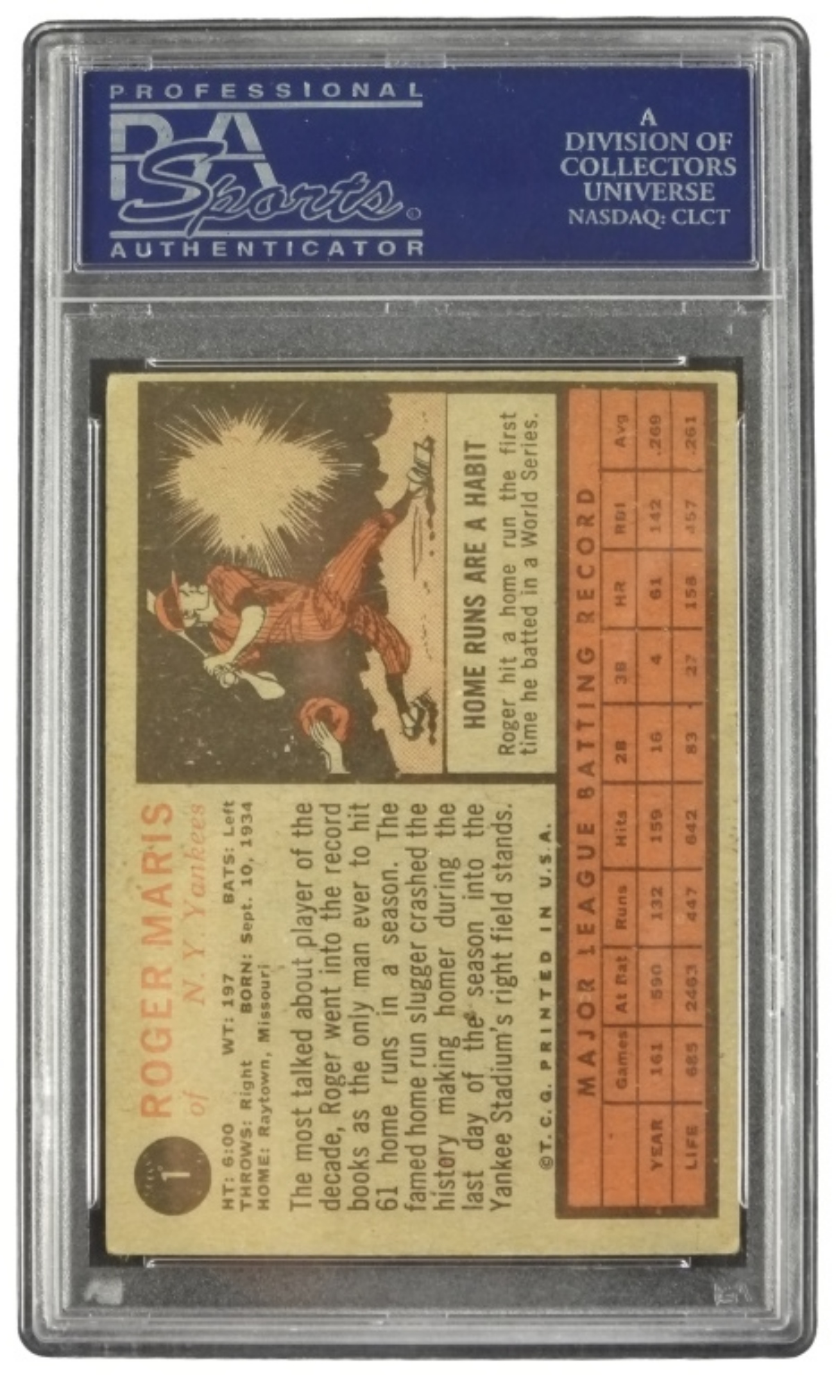 1962 Topps #1 Roger Maris PSA 3