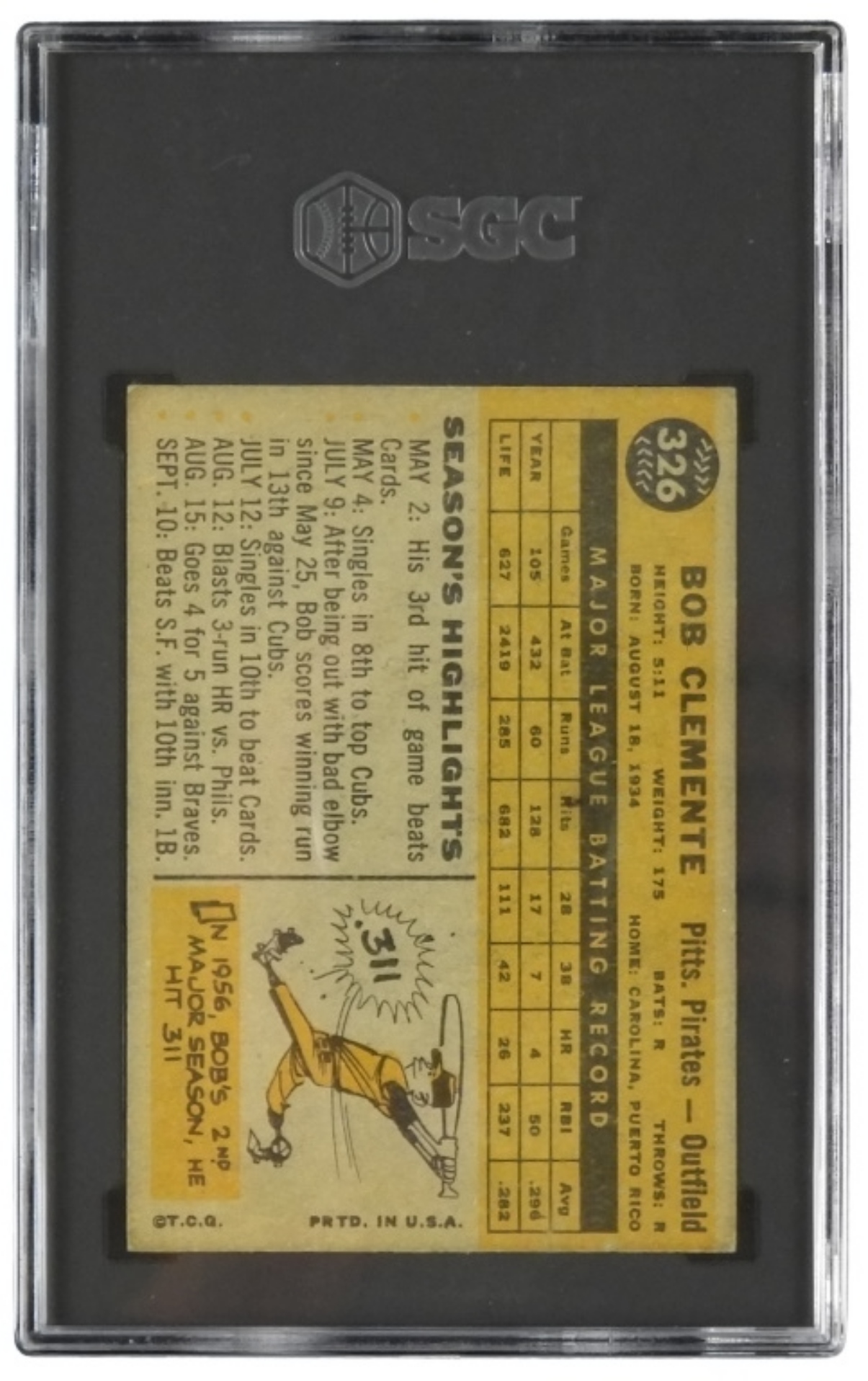 1960 Topps Roberto Clemente SGC 4