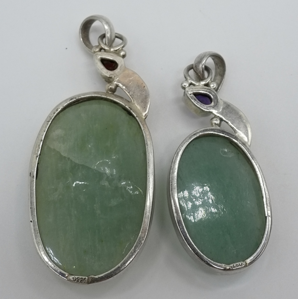 Green Amazonite Pendant Pair, Garnet & Amethyst