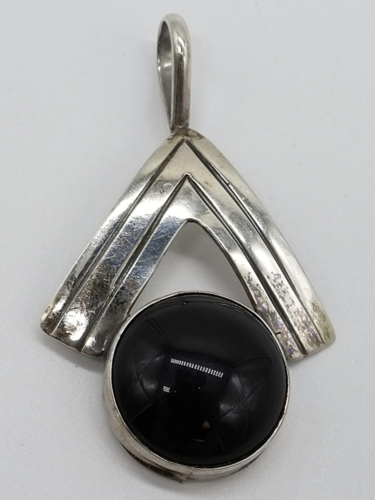 Vintage Sterling Black Onyx Pendant, Y Mark