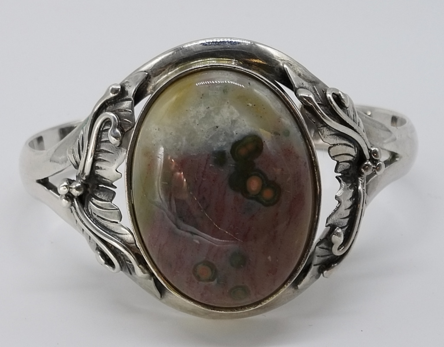 Unakite Jasper, Sterling Cuff Bracelet