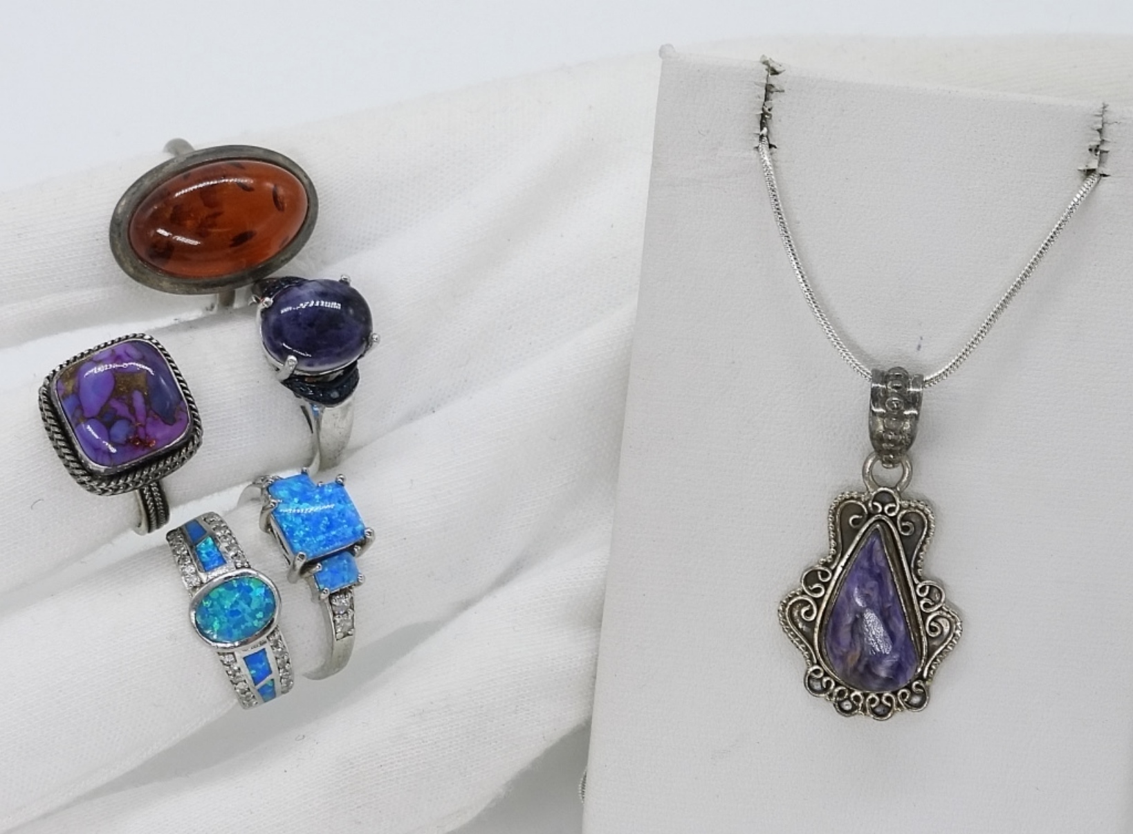Charoite, Opal, Purple Copper Turquoise 925 Rings